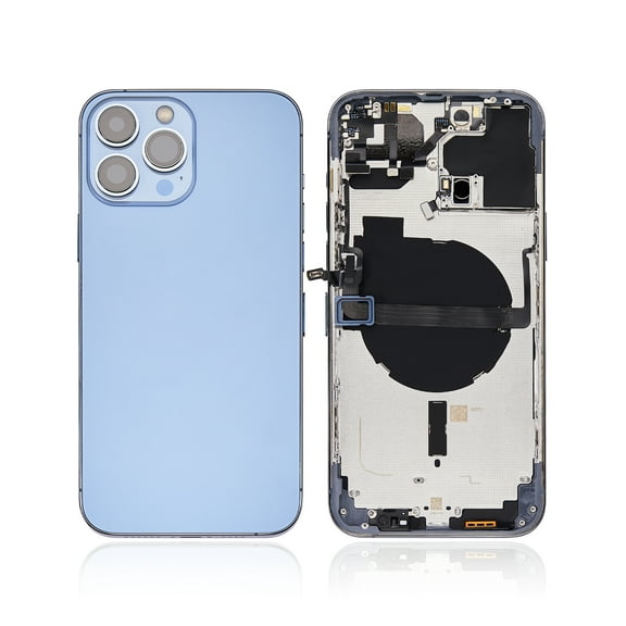 Replacement Back Housing W/ Small Components Pre-Installed Compatible For iPhone 13 Pro Max (No Logo) (Aftermarket Plus) (International Version) (Sierra Blue)