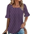 thumbnail image 2 of Olyvenn Womens Summer Tops Trendy 3/4 Sleeve Shirts Casual Crew Neck Ruffle Sleeve T Shirts Boho Beach Vacation Blouses Purple S, 2 of 6