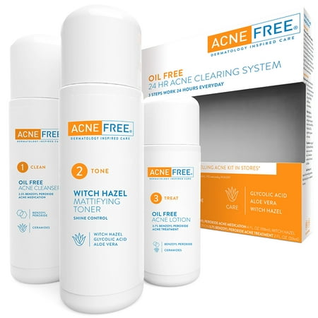 AcneFree Oil Free 24 HR Acne Treatment Kit, 3 Step Acne Clearing (Best Acne Treatment System)