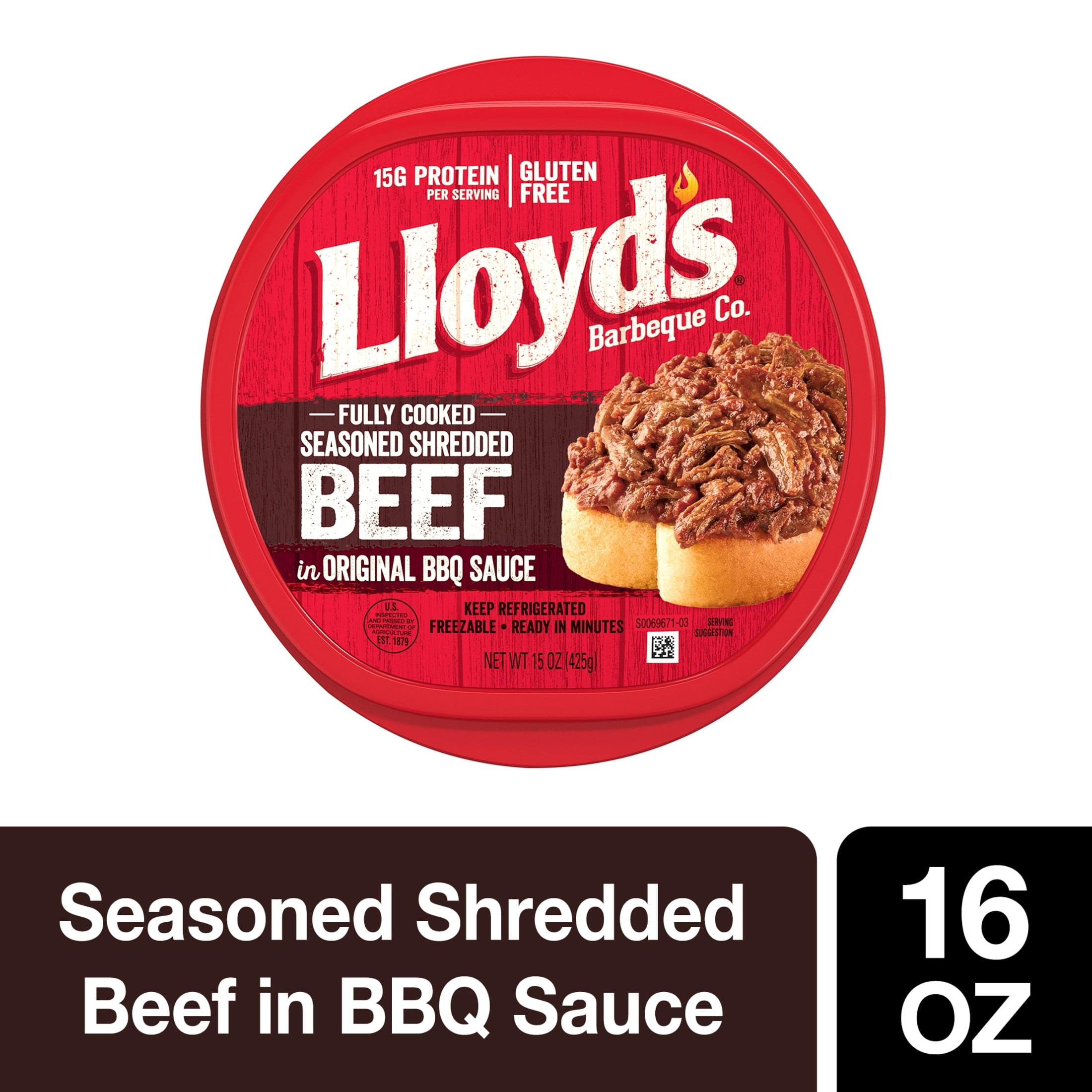 LLOYD'S Seasoned and Shredded Beef in Original BBQ Sauce, 15 grams Protein  Per Serving, Refrigerated, 15 oz Plastic Tub - Walmart.com