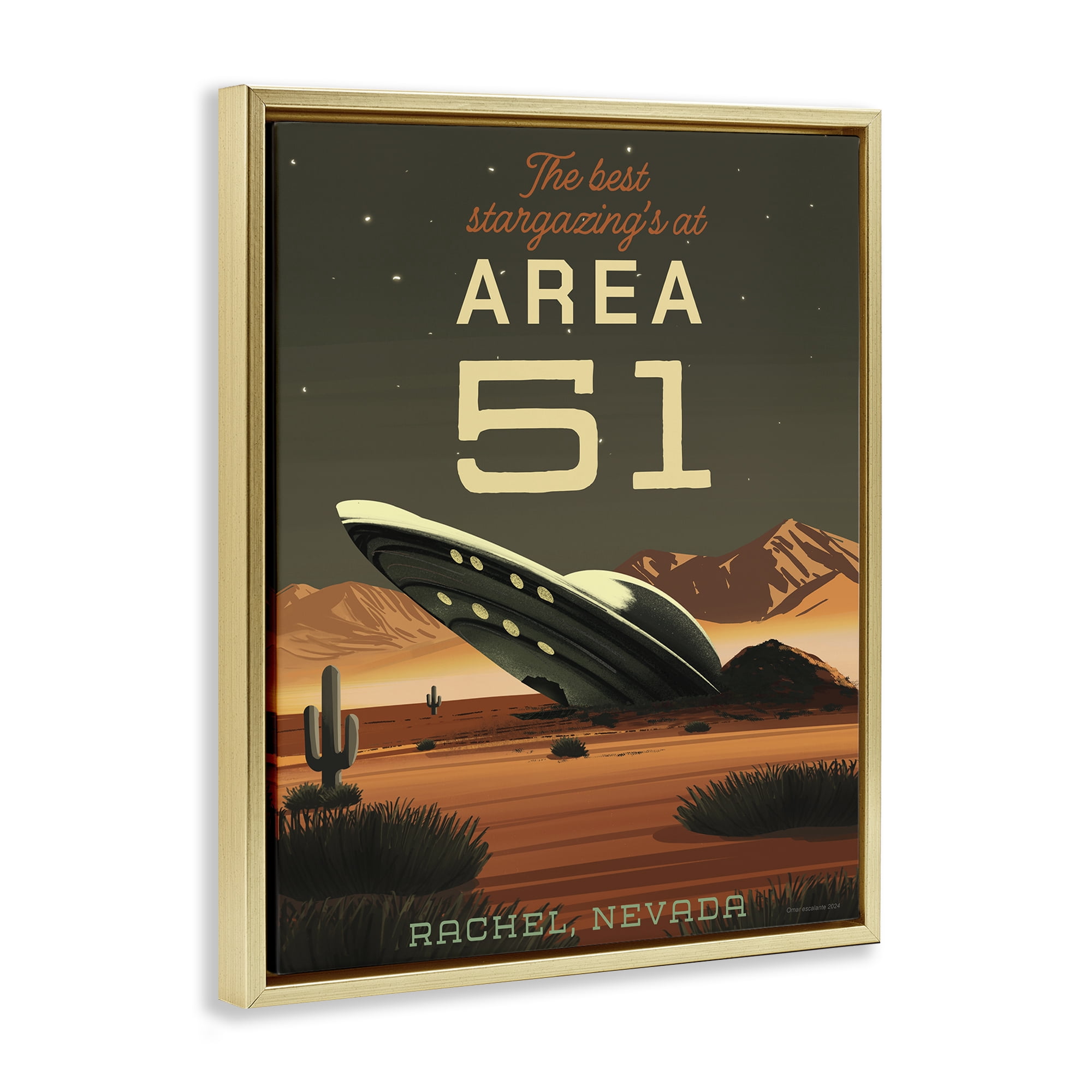 Stupell Industries Stargazing Area 51 Gold Framed Floater Canvas Wall Art, design by Omar Escalante