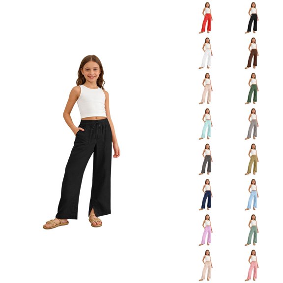 Girls Casual Pants Soft Stretch Comfy Everyday Playwear Trousers With Elastic Waist For Toddler Kids