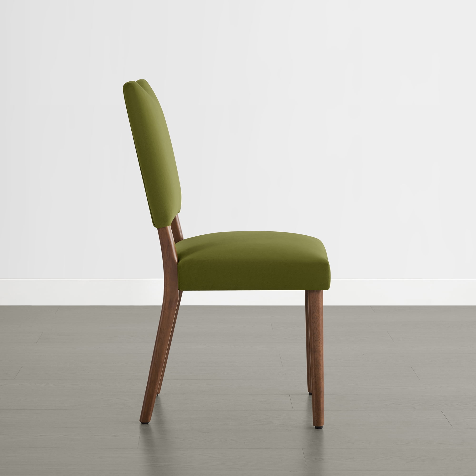 Spruce & Spring Velvet Dining Chair with Curved Back, Upholstered Side Chair with Solid Wood Legs for Dining Room Living Room, Walnut Finish, Set of 2, Green