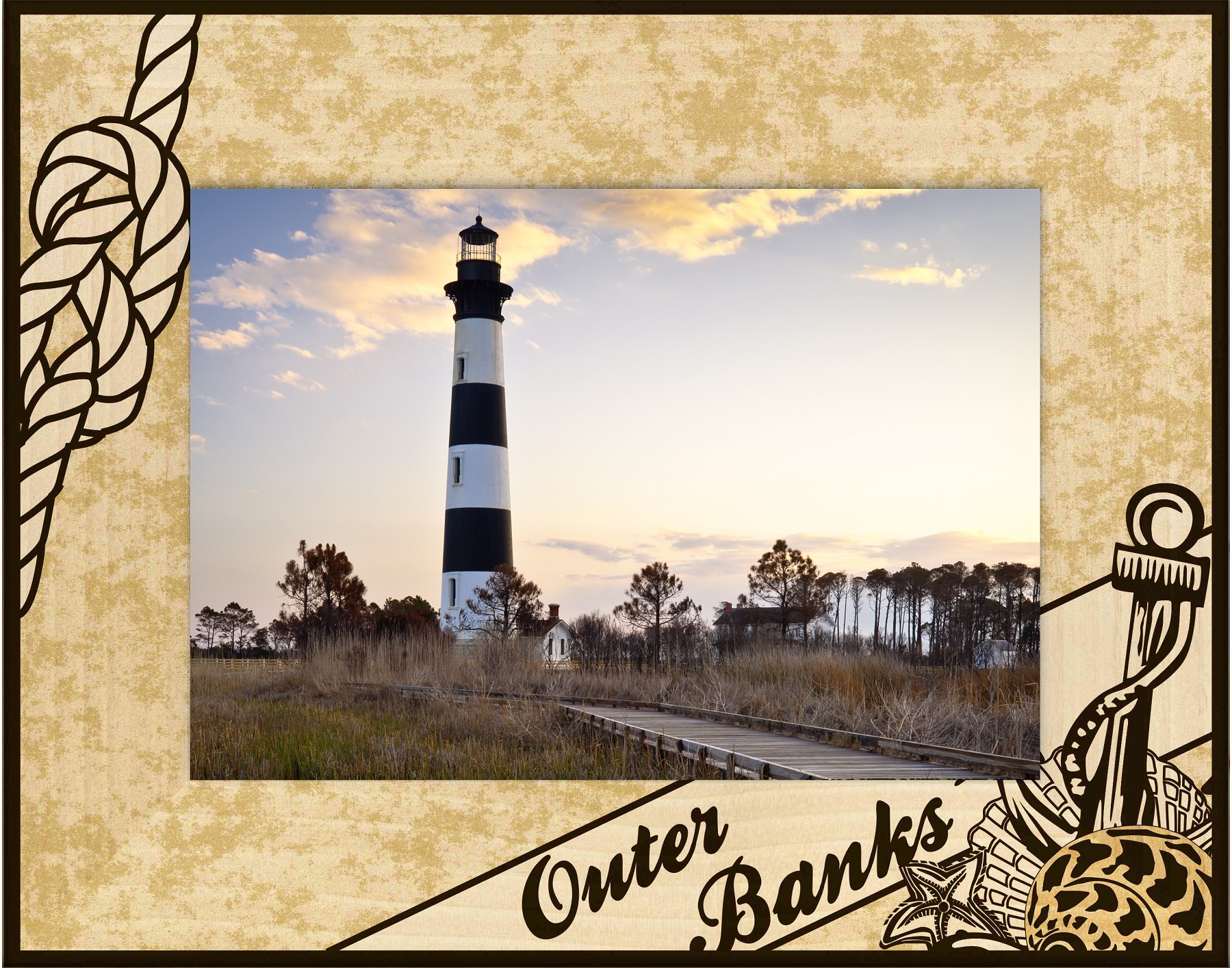 Outer Banks North Carolina with Anchor Laser Engraved Wood Picture Frame (8 x 10)
