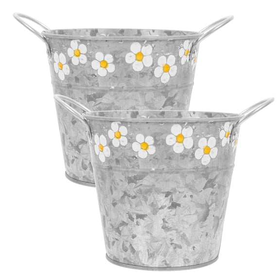 2 Pcs Artificial Flowers Daisy Tin Bucket Vase Plant