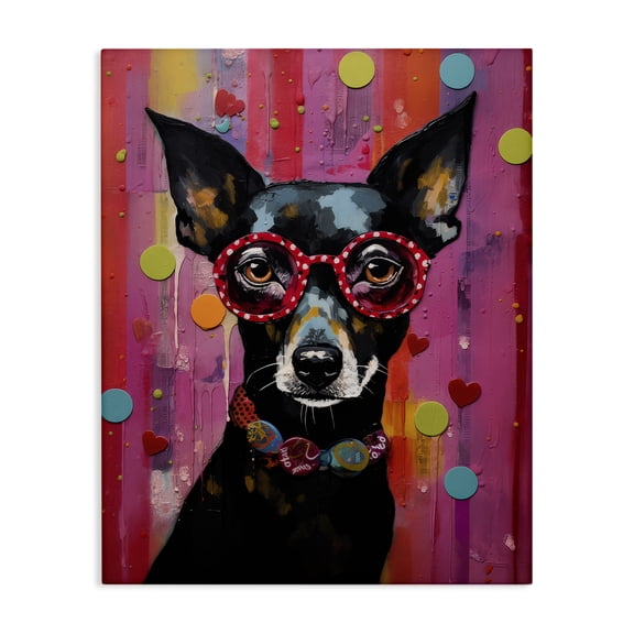 Stupell Industries Dobermann Dog with Glasses Animals Painting Wrapped Canvas Art Print Wall Art, 16 x 20