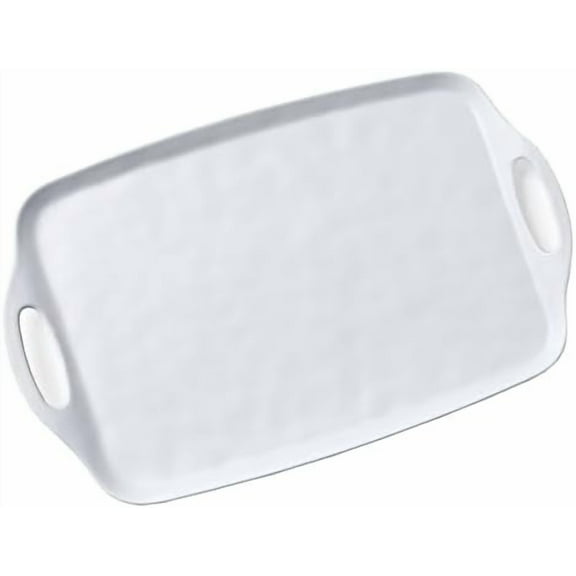 Large Serving Tray with Handles, Set of Two, 19 x 12 Inch, Reusable White Serving Platter, Stackable and Sturdy
