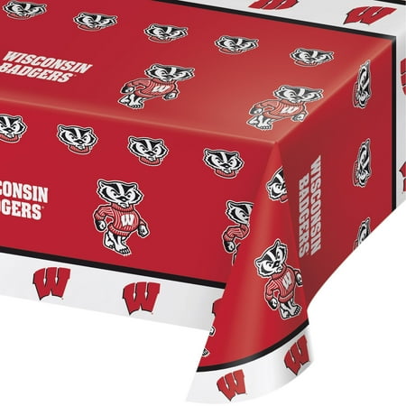 Glass Wisconsin Game Table - Creative Converting University Of Wisconsin Plastic Tablecloth, 54