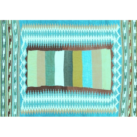 Ahgly Company Indoor Rectangle Abstract Light Blue Contemporary Area Rugs, 2' x 3'