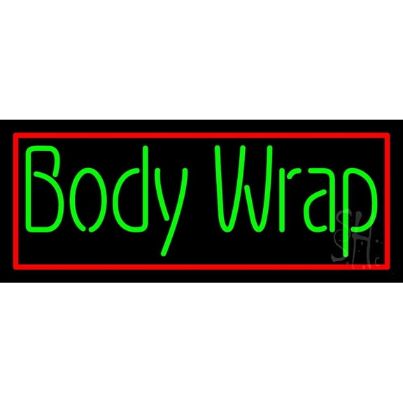 Green Body Wraps With Red Border LED Neon Sign 10 x 24 - inches, Black Square Cut Acrylic Backing, with Dimmer - Bright and Premium built indoor LED Neon Sign for Spa interior decor and storefront.