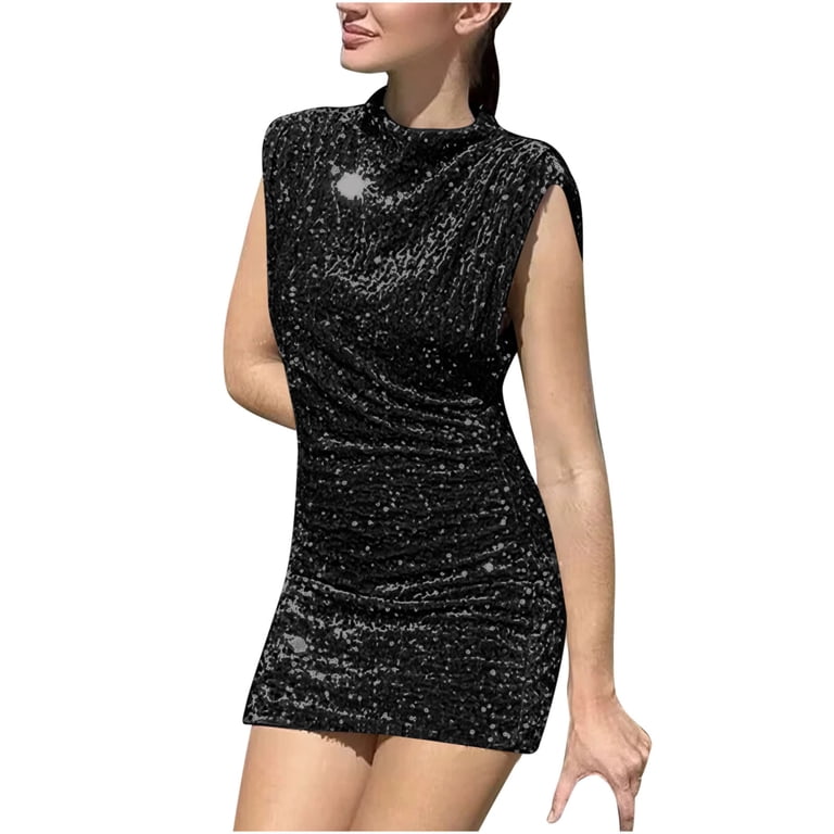 white christmas dresses Black Disco Sequin Halter Mini Dress – Ragstock