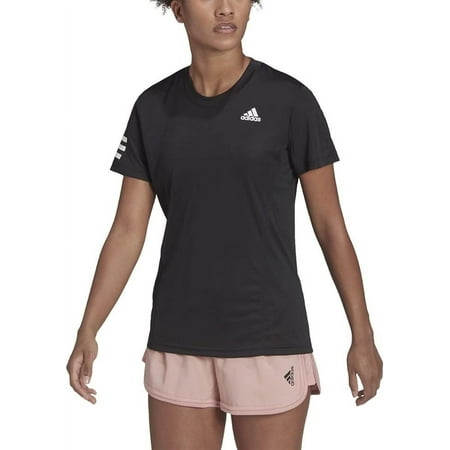 adidas Women's Short Sleeve Club Tennis T-Shirt Tee, Black/White, Large