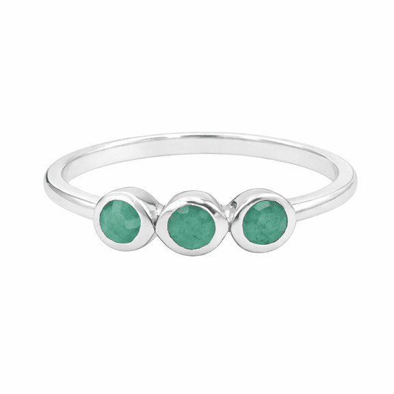 Earth Gems Jewelry Emerald Ring for Women, Gold Plated 925 Sterling Silver Three Stone Minimalist Ring