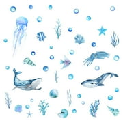Glow in The Dark Under The Sea Wall Decals Glowing Ocean World Themed Wall Stickers Sea Turtle Seaweed Jellyfish Removable Wall Decor for Bathroom Bedroom Nursery Toddler Kids Boys Girls Room