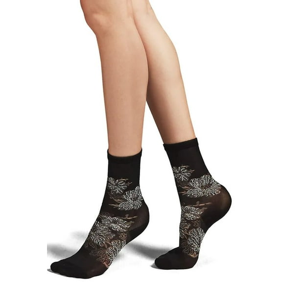 Natori Women's Gala Floral Embroidered Crew Socks - Womens - Female, 9-11, Black