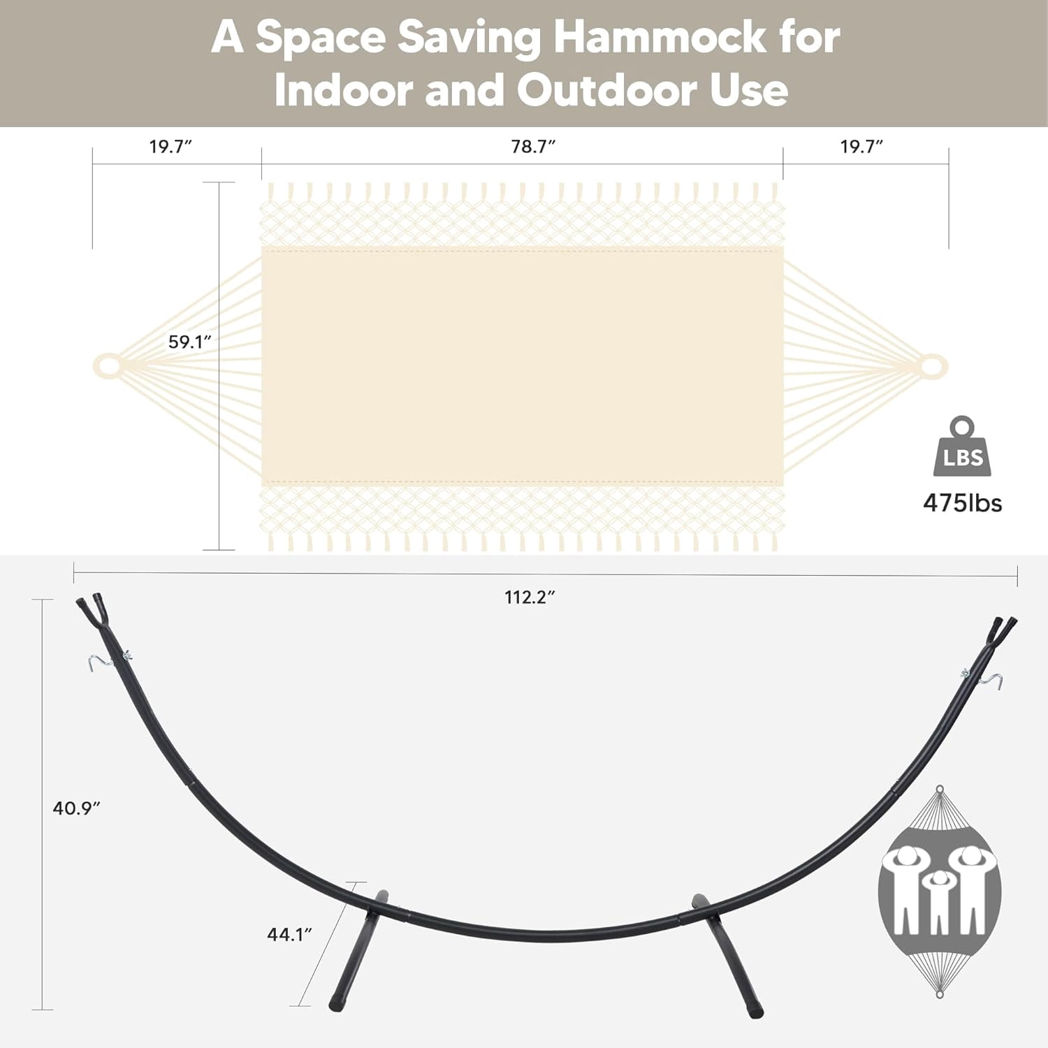 SUNCREAT Portable Outdoor Hammock with Stand Included, Double Hammock with Tassel for Outside, Beige