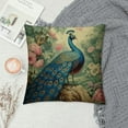 thumbnail image 2 of MLJA  Chinoiserie Pillowcase Turquoise Coral Peacock Pillow Case Pillow Cover Rustic Square Couch Sofa Cushion Covers for Sofa Couch Living Room Car, 2 of 5