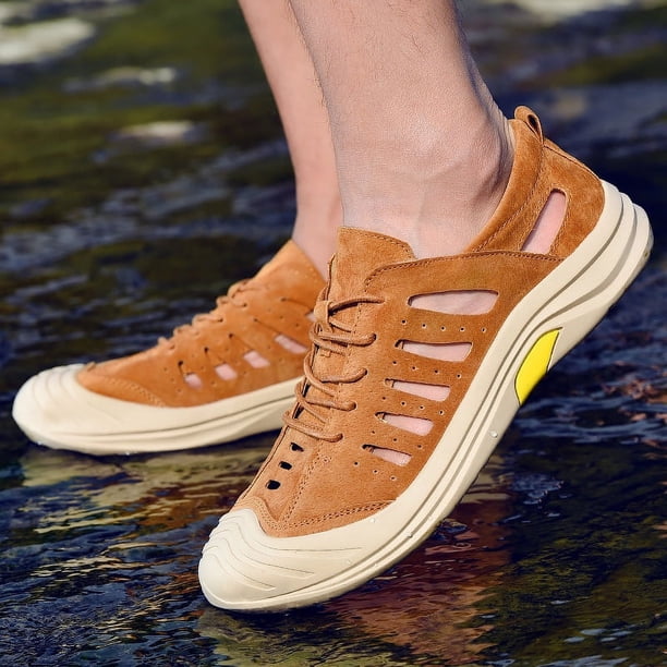 Zapatos casuales de piel de cerdo de moda para hombre, zapatos deportivos clásicos transpirables con agujeros de verano para hombre, zapatillas con cordones para exteriores (25,5 cm)