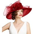 thumbnail image 3 of Women Floral Organza Tea Party Hat Ladies Flat Brim Bridal Shower Hat Church Hat Fascinator, 3 of 6