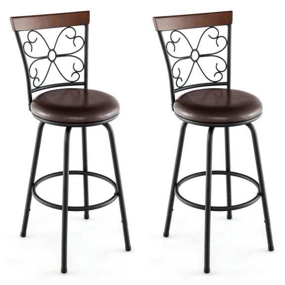 Spaco 2 Pieces 24-30 Inch Adjustable PU Cushioned Swivel Barstools-Brown, Bar Height Stools, Counter Height Bar Stools for Kitchen, Dining Room