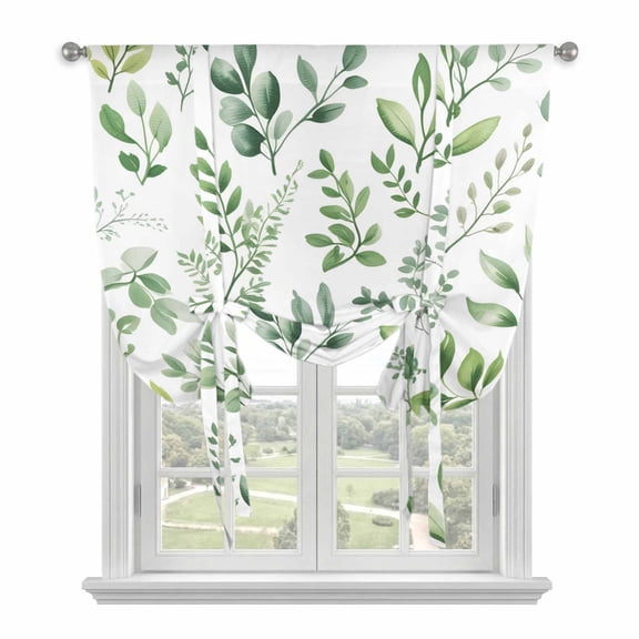 Eucalyptus Leaves Balloon Curtains for Windows, Bedroom Curtains 54 Inch Length, Sage Green Watercolor Farmhouse Tie Up Curtains Panels Thermal Insulated Bathroom Curtains Window 42"x54"