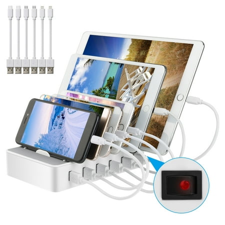 USB Charging Station 6-Port 50W 2.4A Fast Charging Smart IC Desktop Charging Organizer Charging Stand for iPhone, iPad, Smartphones, Tablets, (Best Way To Charge Ipad)