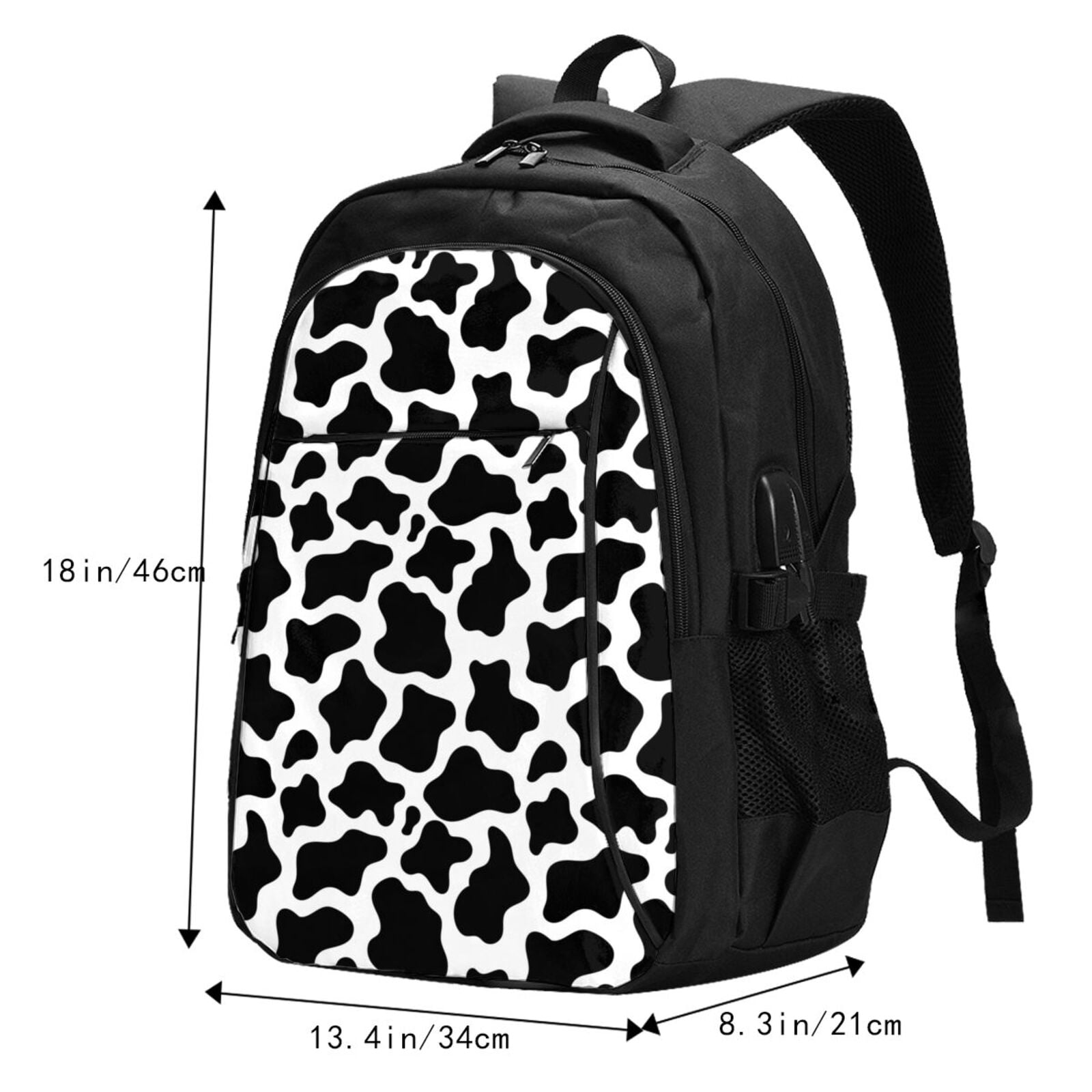 Defioc Cow Print Black White for Travel Backpack for Women,15.6 inch Laptop Backpack Carry On Backpack Personal Item Travel Bag Daypack for School Weekender Business Trip