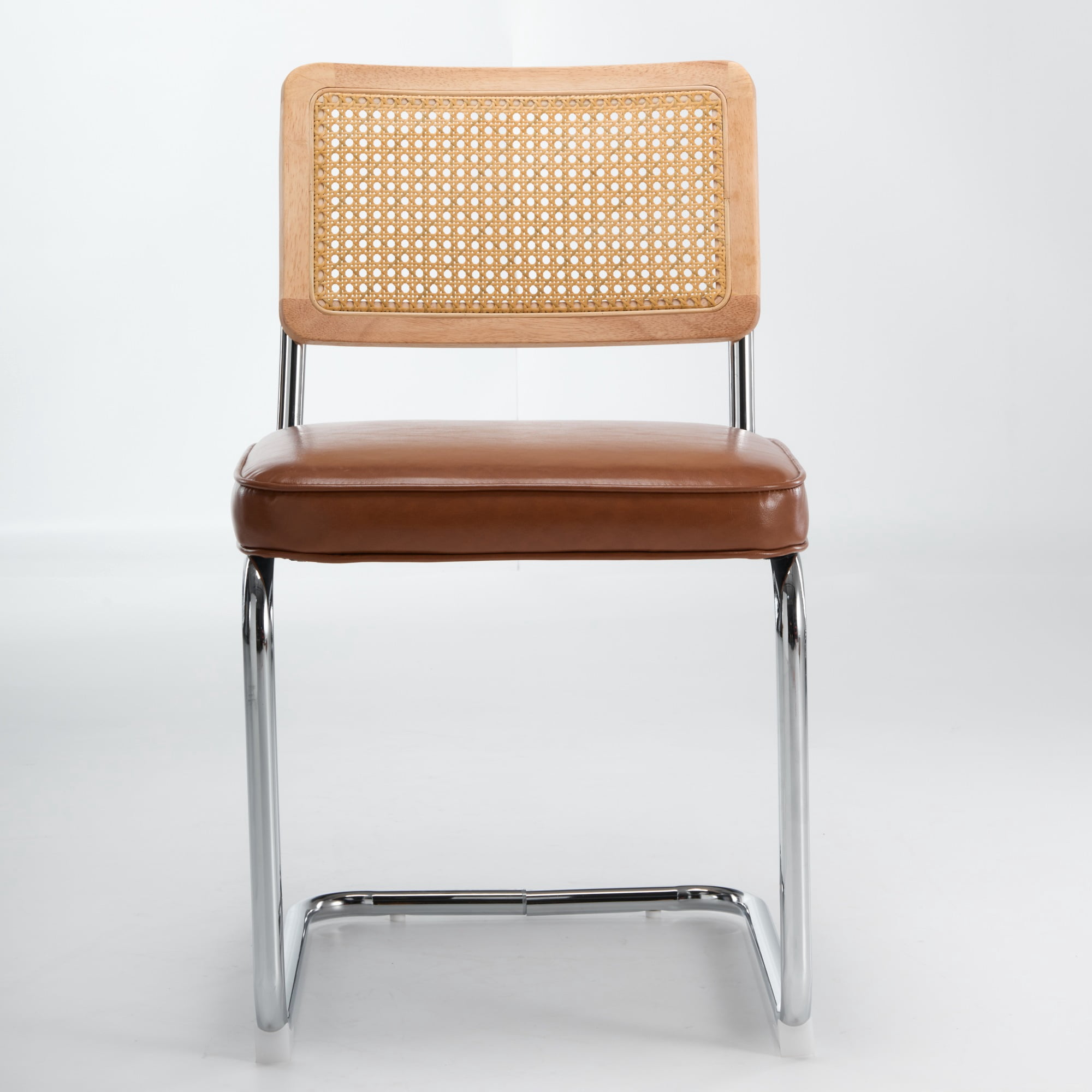 Armless Dining Chairs Set of 2, Mid‑Century Modern Kitchen Chair with Faux Leather Upholstered Seat, Cantilever Accent Chair