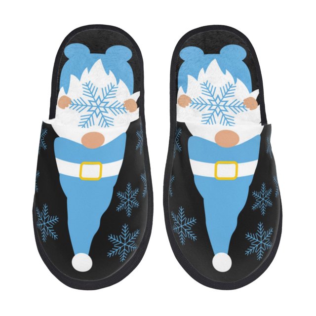 Balery Christmas Gnome Snowflake Pantuflas de Casa de Felpa Silenciosas con Diseño Estampado, Zapatillas Cómodas Antideslizantes de Algodón para Interior-Medium
