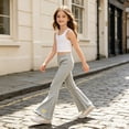 thumbnail image 7 of XXWXYD Girls Rib‑Knit Flare Pants, Elastic‑High‑Waist Bell‑Bottom Trousers With Heart Embroidery, Stretchy Knit Bottoms For Kids Casual Daily Dressing, 7 of 7