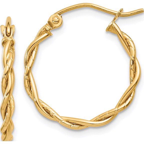 14K Yellow Gold Polished 2.25mm Twisted Hoop Earrings (14 X 17.5) Made In Indonesia e849