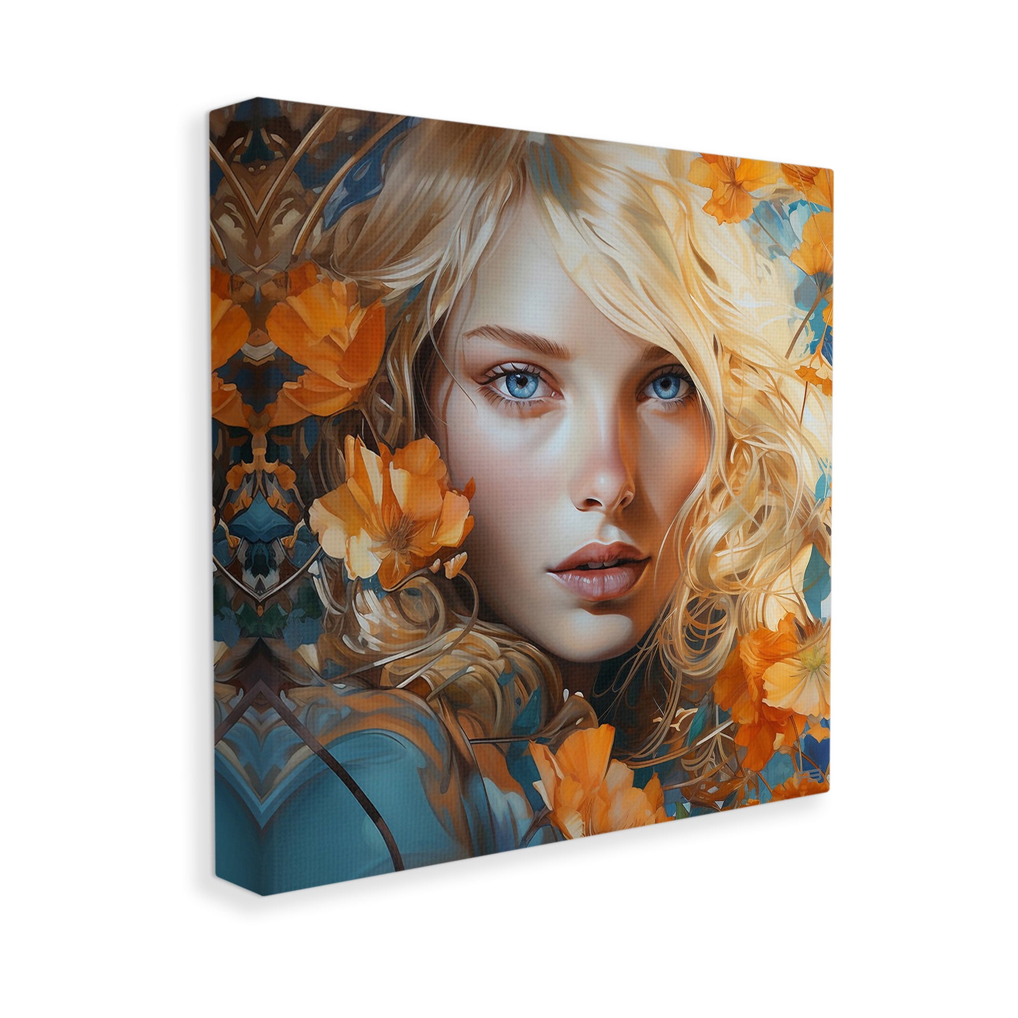 Stupell Industries Woman with Blue Gaze Botanical & Floral Painting Gallery Wrapped Canvas Art Print Wall Art, 17 x 17