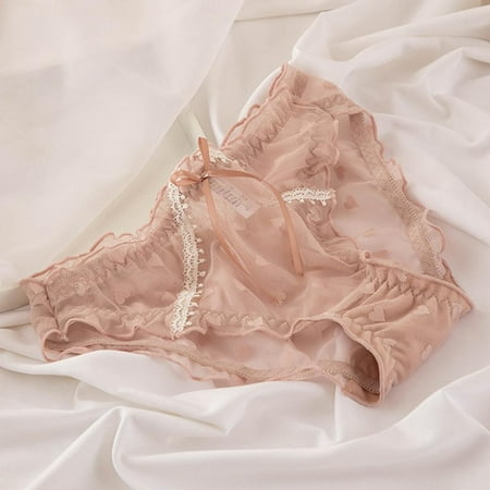

Lace Bow Heart Print See-through Women Panties Sexy Low-Waist Underwear Briefs