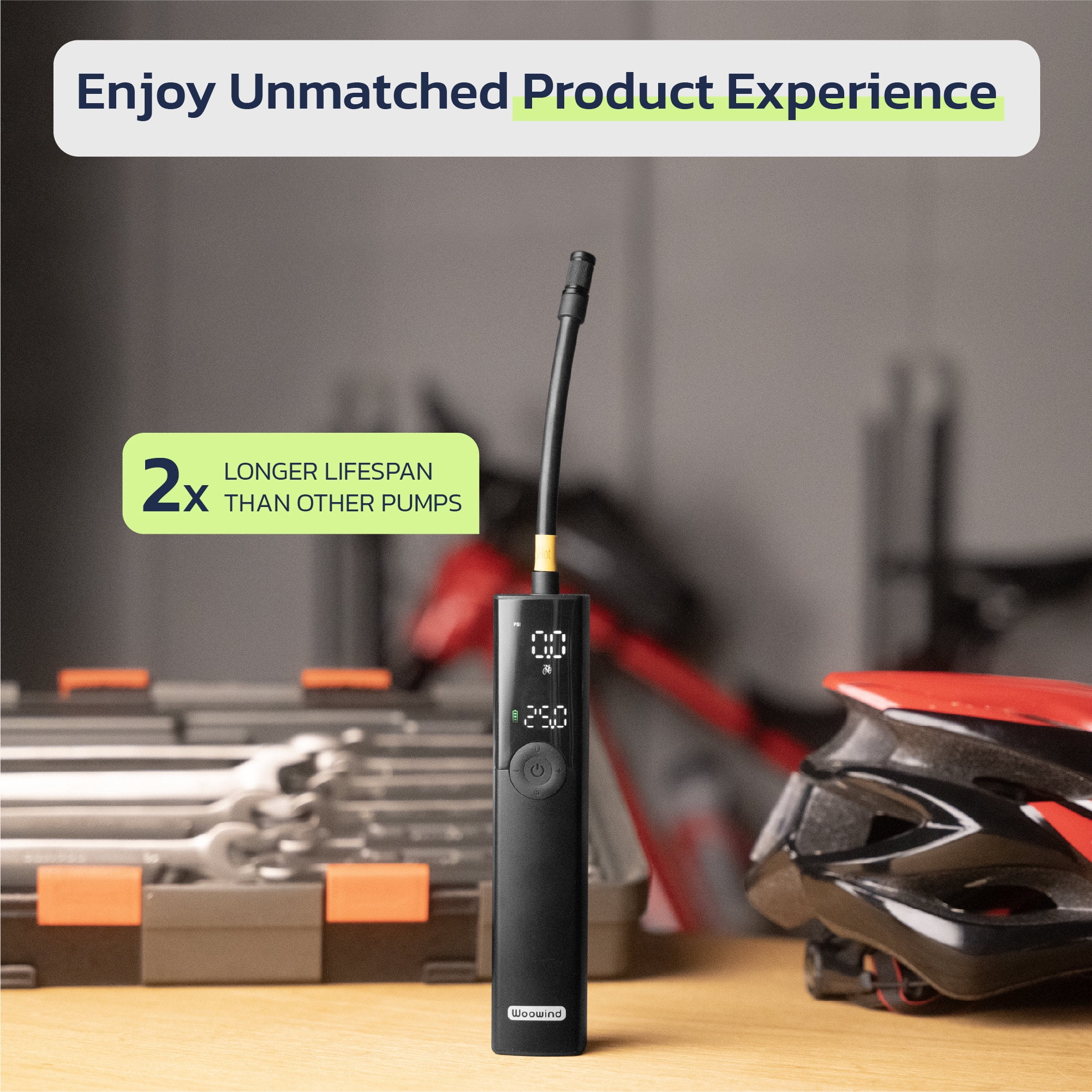 Woowind BP188 Portable Electric Bike Pump Tire Inflator Air Compressor, 120-150 PSI, Schrader Presta Dunlop Valves, for Bicycles