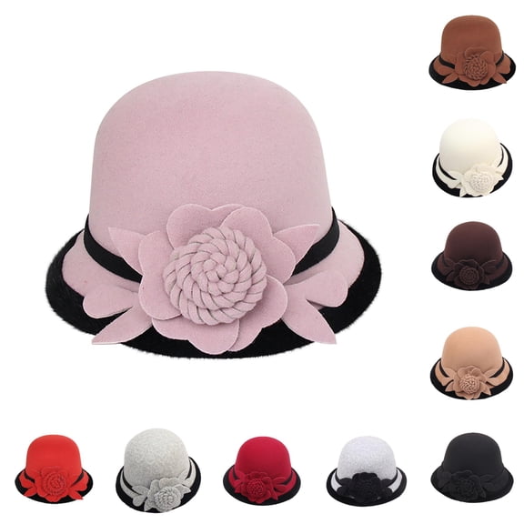 XIAOCHA Women Floral‑Accent Cloche Hat Solid Dress Hat Outdoor Street Hat,S