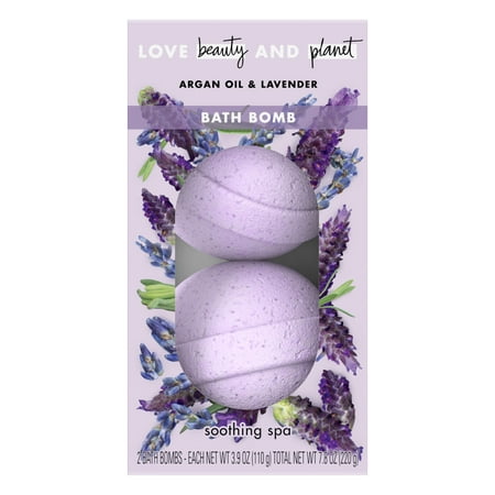 Love Beauty and Planet Soothing Spa Bath Bomb, Argan Oil & Lavender, 2 Ct, 3.9 Oz