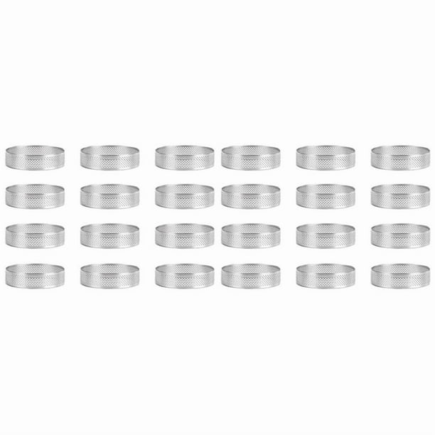 Paquete de 24 Anillos de Tarta de Acero Inoxidable, Anillo de Mousse de Pastel Perforado, Molde de Anillo de Pastel, Herramientas para Hornear Pasteles Redondos de 6 cm