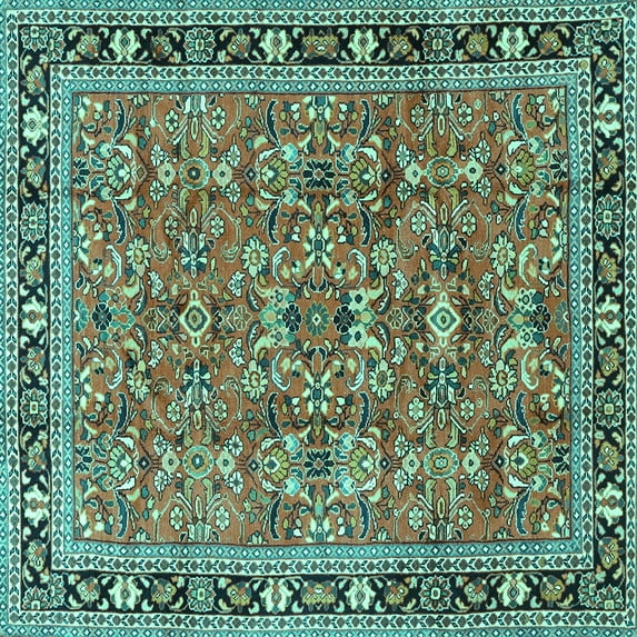 Ahgly Company Machine Washable Indoor Square Persian Turquoise Blue Traditional Area Rugs, 7' Square