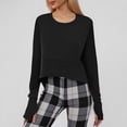 thumbnail image 1 of MHFRRA Sudadera deportiva de Manga Corta con Cuello Redondo y Color Liso para Mujer, Camiseta de Manga Larga Negro, 1 of 7