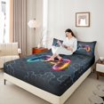 thumbnail image 4 of Homewish Gradient Gamepads Twin Sheet Sets 3pcs for Kids Teens,Geometric Honeycomb Hexagon Twin Fitted Sheet Microfiber,Abstract Video Game Breathable Flat Sheet,Luxury Bedroom Decor, 4 of 7