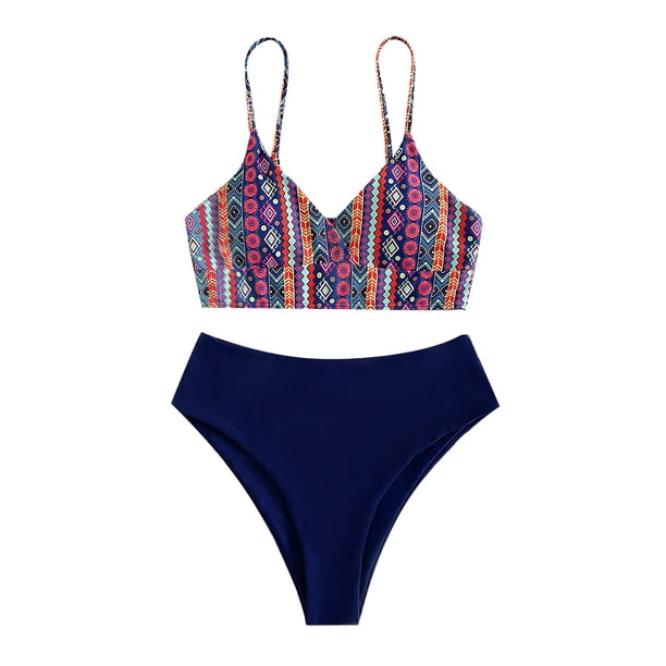 Gibobby Traje de Baño Sexy Bikini Traje de baño de mujer Impreso de dos piezas Traje de baño dividido Sexy Cintura alta Abrigo Control de barriga Traje d(Morado,G)