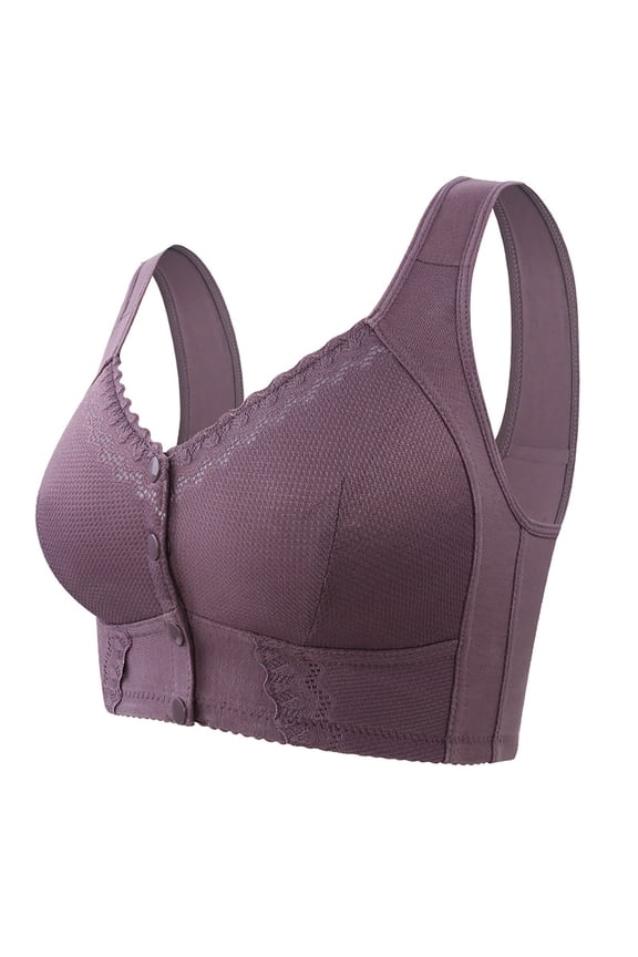 No Underwire Lace Bras for Women,Front Snap Closure Bras Wireless Full Coverage Bralettes Soft Wireless Bralette Smoothing Padded Bralette Full Coverage Sports Bra Purple 58