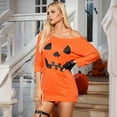 thumbnail image 2 of BOOHIT Halloween Women Pumpkin Costume Sexy Dress 3/4 Sleeve Off Shoulder Spooky Long Shirts (XL), 2 of 7