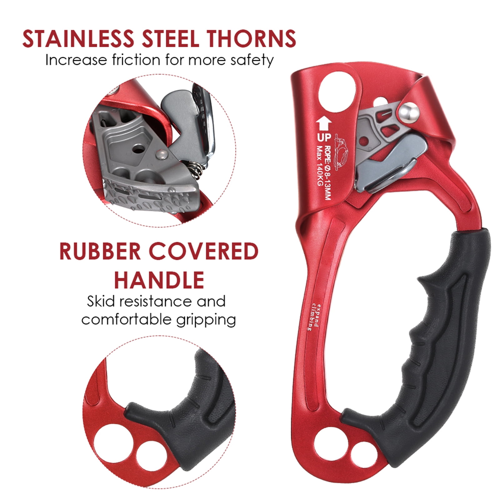 Ascender 8-12mm Rope Climbing Hand Ascender Aluminum Alloy Rock Climbing Handheld Ascender for Aloft Working Caving