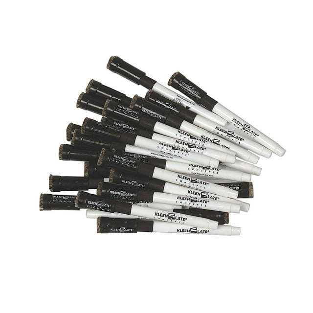 KleenSlate Marqueurs Effaçables à Sec avec Gommes, Pointe Fine, Noir, 24 Unités