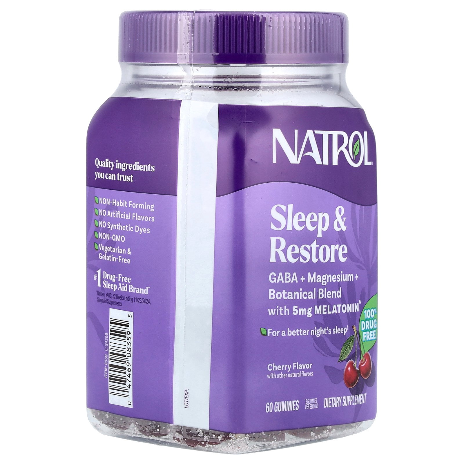 Natrol Sleep & Restore Gummies, GABA, Magnesium Glycinate Blend, Botanical Blend, Melatonin 5mg, Essential For Your Ultimate Restorative Sleep, Cherry Flavored, Up to a 30 Day Supply