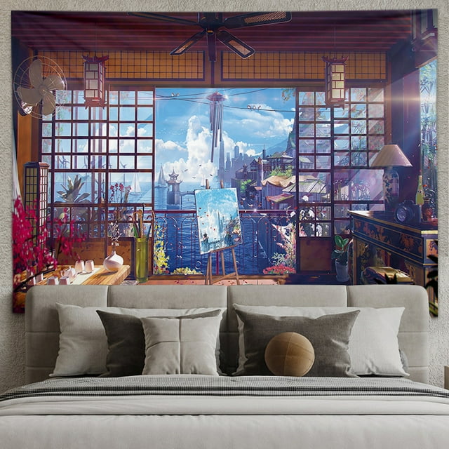 Tapiz de pared con diseño de ventana, 150 x 130 cm, microtela, fibra