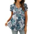 thumbnail image 3 of Nlife Women Print V Neck Buttons Short Sleeve Curved Hem T-Shirt, 3 of 5