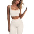 thumbnail image 3 of Ribbed Workout Outfits for Women 2 Piece Seamless Sport Bra High Waist Yoga Leggings Sets, 3 of 7