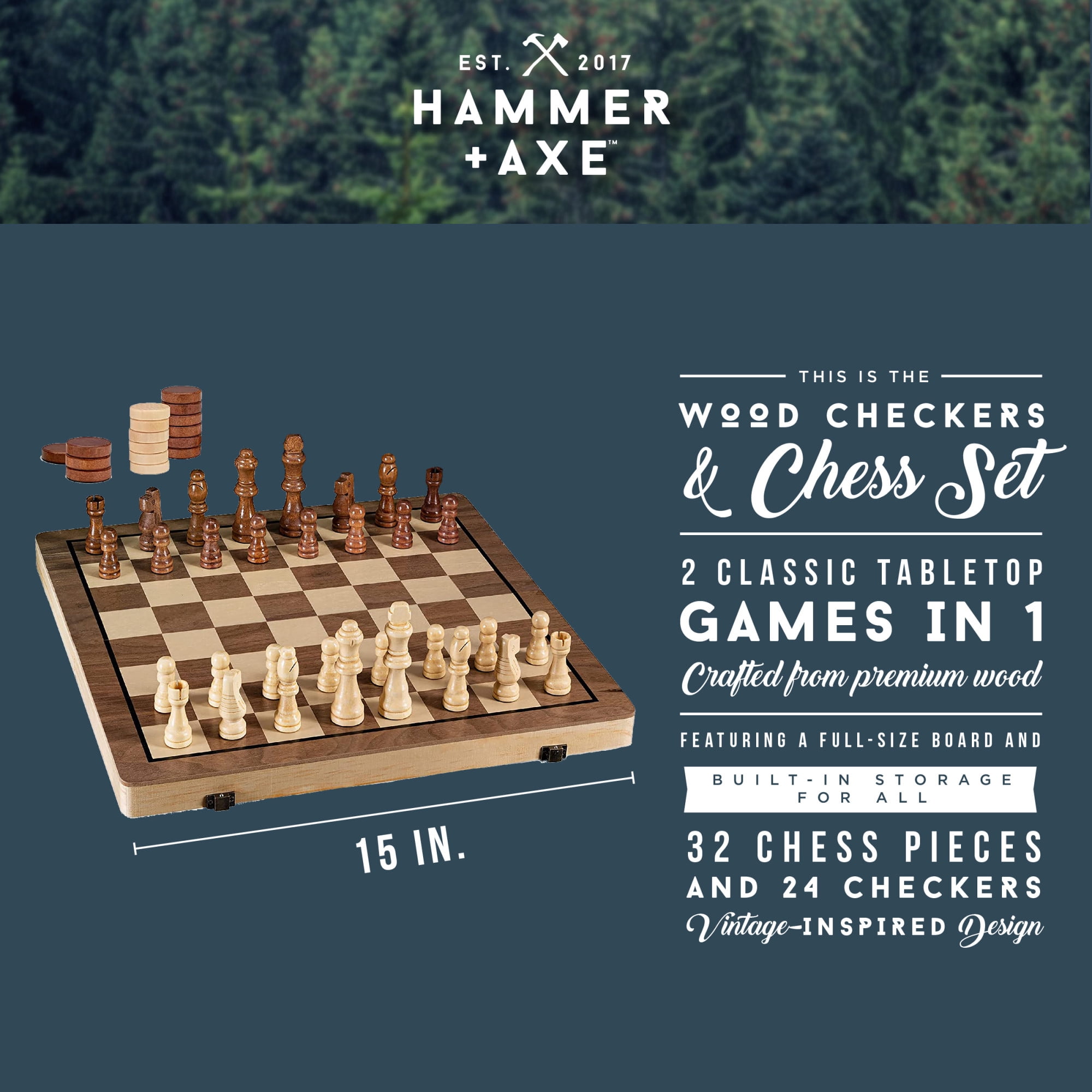 Hammer + Axe Checkers and Chess Set, 2 Games in 1